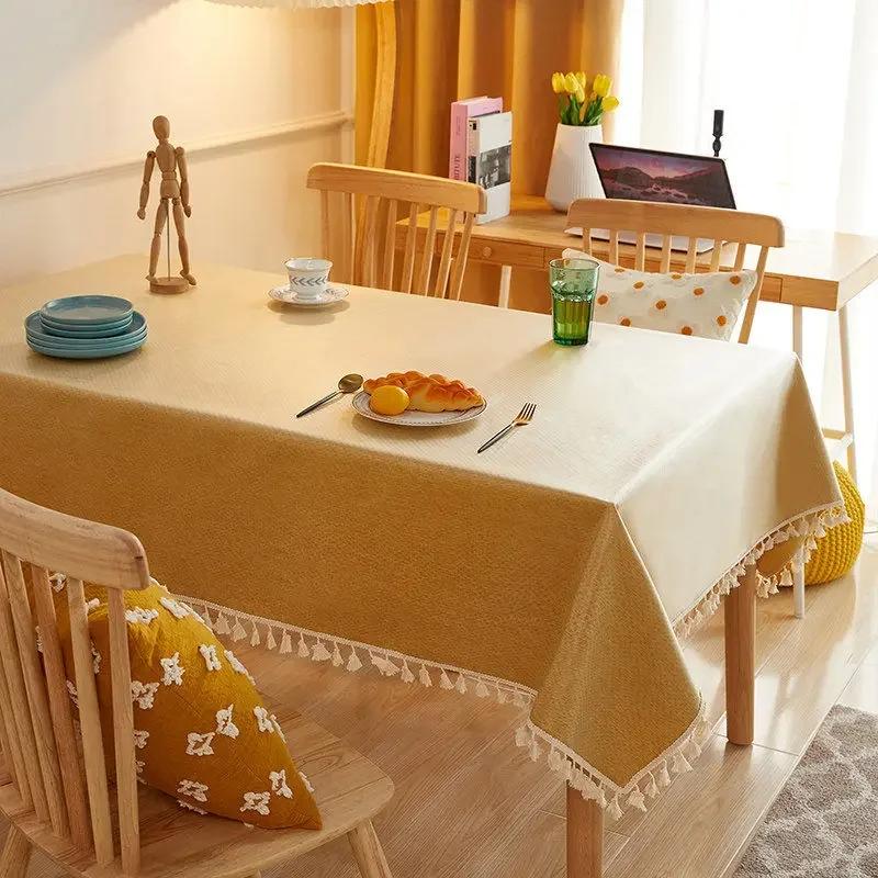 Прямоугольная скатерть с кисточками, домашний минималистичный коврик для обеденного стола, водостойкая, маслостойкая, легко чистящаяся ткань для журнального столика