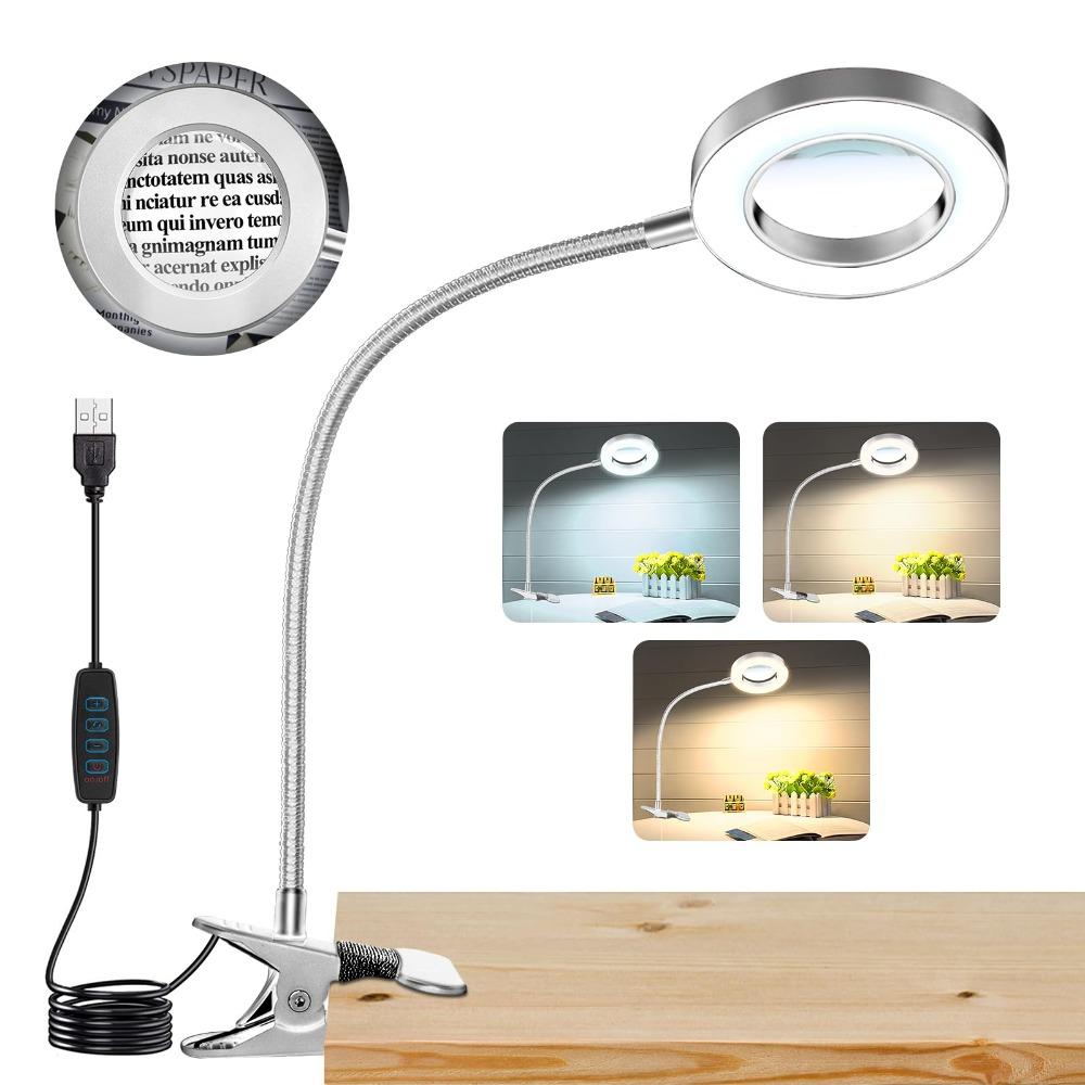 360°Flexible Gooseneck Magnifying Glass with Light 5X Lighted Desk Lamp Night Clip  Jewelry Making