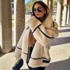 Womens Winter Faux Lamb Fur Jacket Street Style Zip-Up Loose Fit White