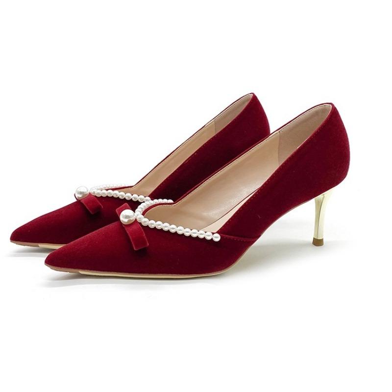 Свадебные туфли, женские туфли на высоком каблуке, красные китайские туфли на тонком каблуке, не утомляющие ноги.