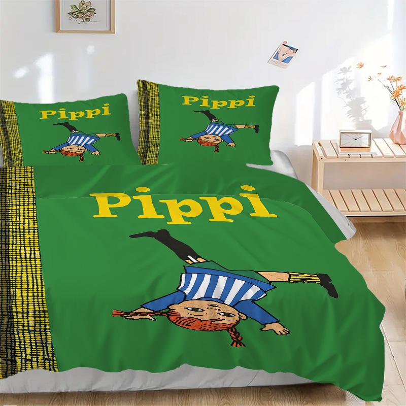Pippi Adventures Print 3Pcs Bedding Setduvet Cover With 2 Bedropillowcase Home Birthday Gift