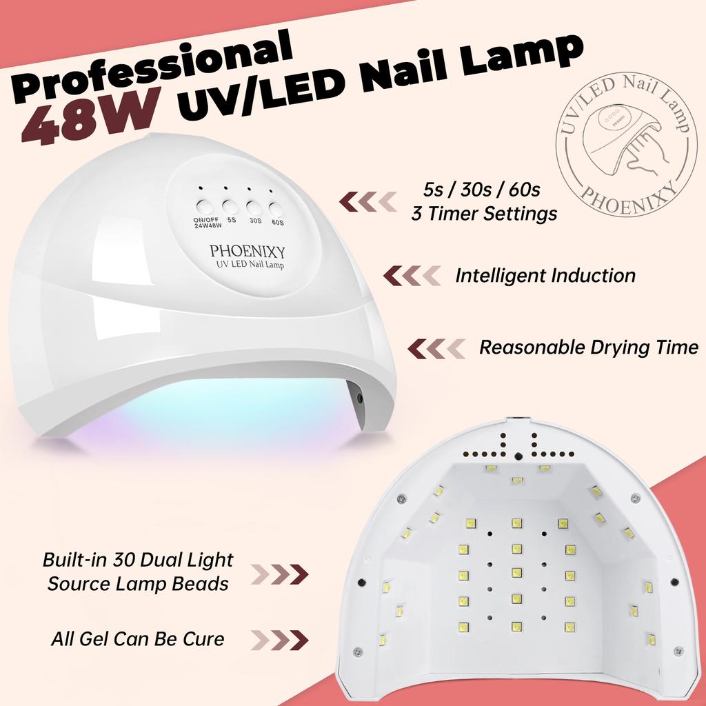 Набор гель-лаков PHOENIXY с УФ-лампой 48 Вт, 45 шт., 135 шт., набор гелевых ногтей с эффектом, основа, блестящее верхнее покрытие, маникюрные инструменты, подарки для женщин