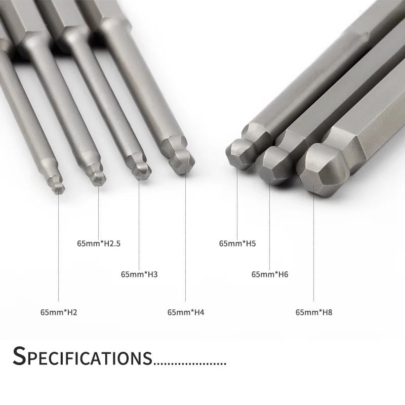 65 мм H2-H8 шестигранные биты с шаровидным концом для отвертки 1/4" набор бит с шестигранным хвостовиком магнитный набор бит для отвертки