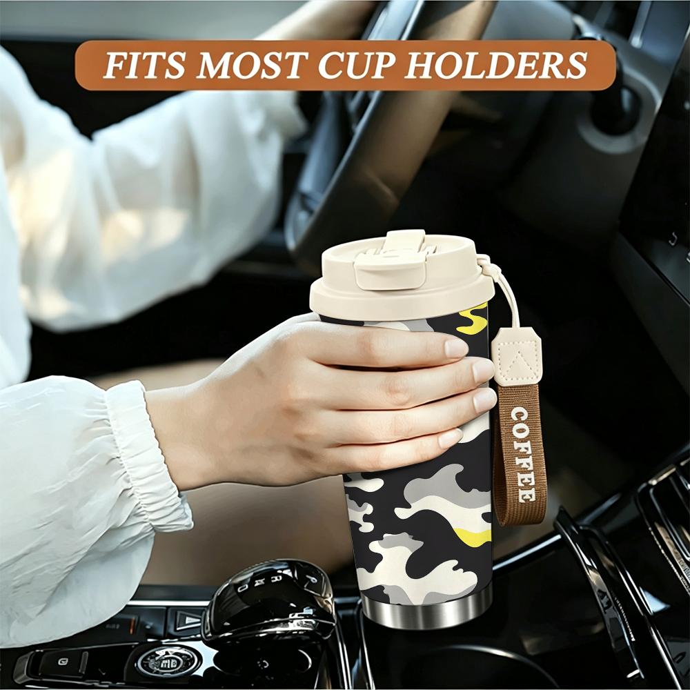 Stylish Camouflage Print Stainless Steel Insulated Coffee Tumbler Vacuum Thermal Cup Leakproof Travel Mug for Commute Office Outdoor Activities