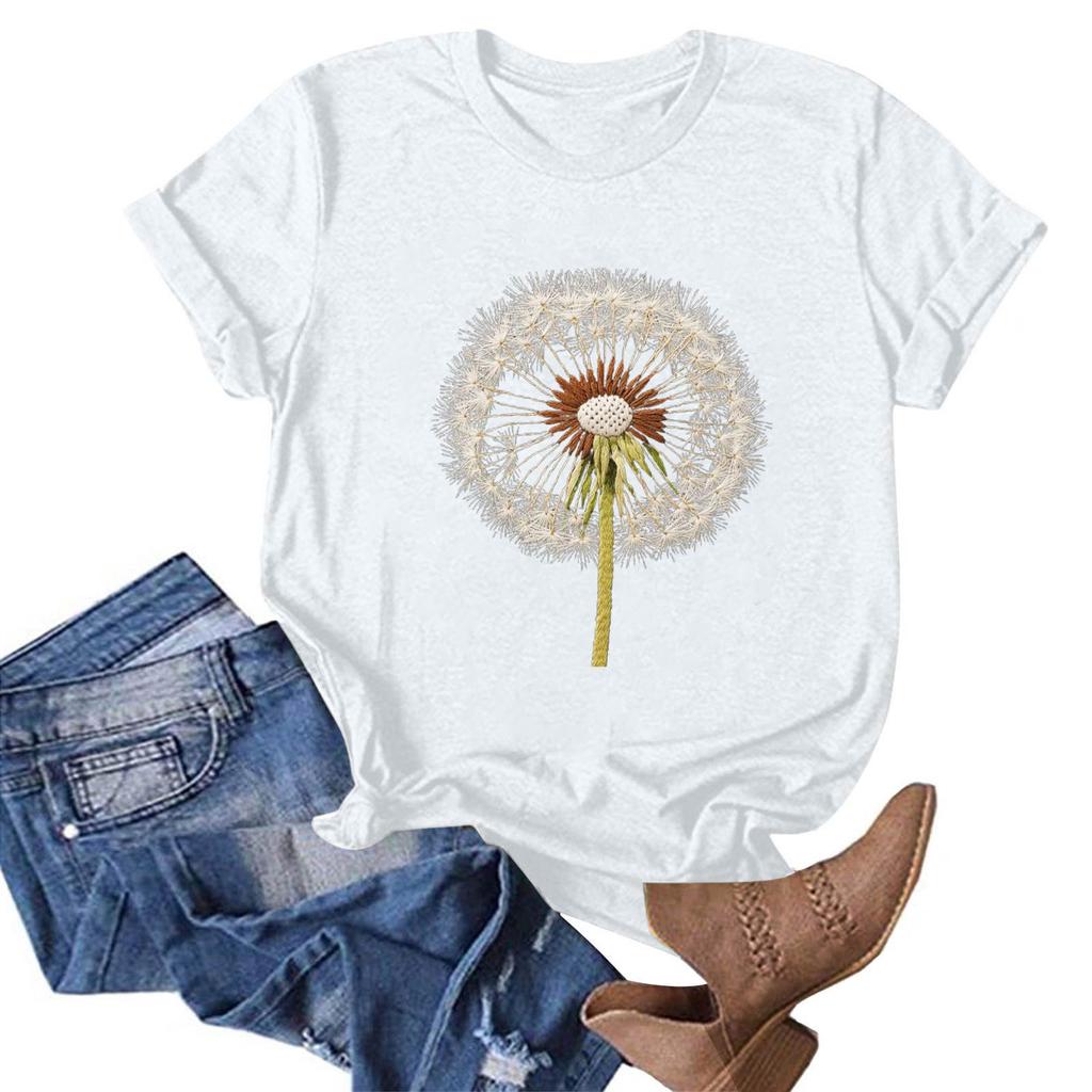 Женская модная повседневная футболка с круглым вырезом и принтом, пуловер с короткими рукавами, топ