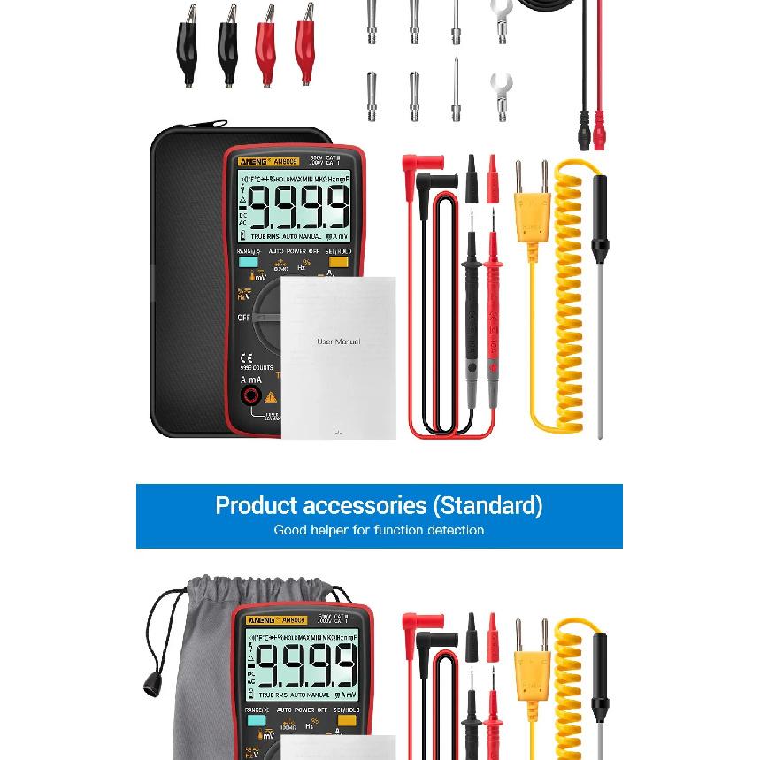 Digital Multimeter Transistor ANENG AN8009 Testers Capacitor True-RMS Tester Automotive Electrical Capacitance Meter Temp Diode