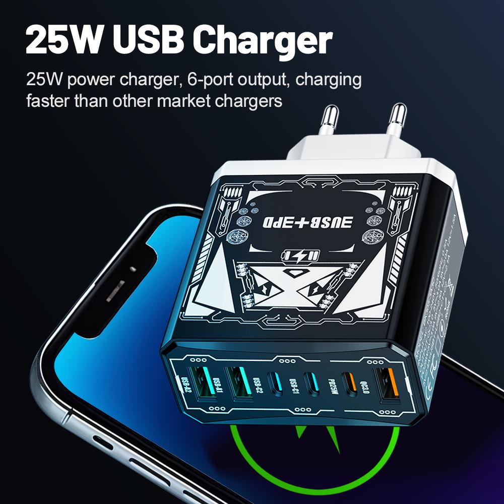 25 Вт 3 USB 3 PD Зарядное устройство Быстрая зарядка QC3.0 Дорожное зарядное устройство для iPhone Samsung Xiaomi Адаптер для мобильного телефона Вилка EU/US/UK