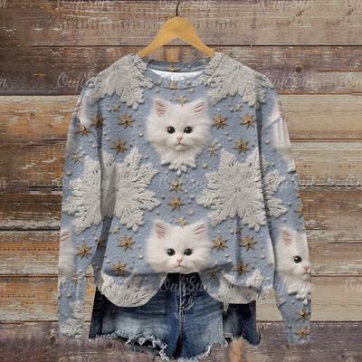 3D Cat Print O-Neck Hoodies Women 2023 Осень Зима Повседневная уличная одежда Свободная уличная одежда Новая мода Повседневная толстовка для женщин