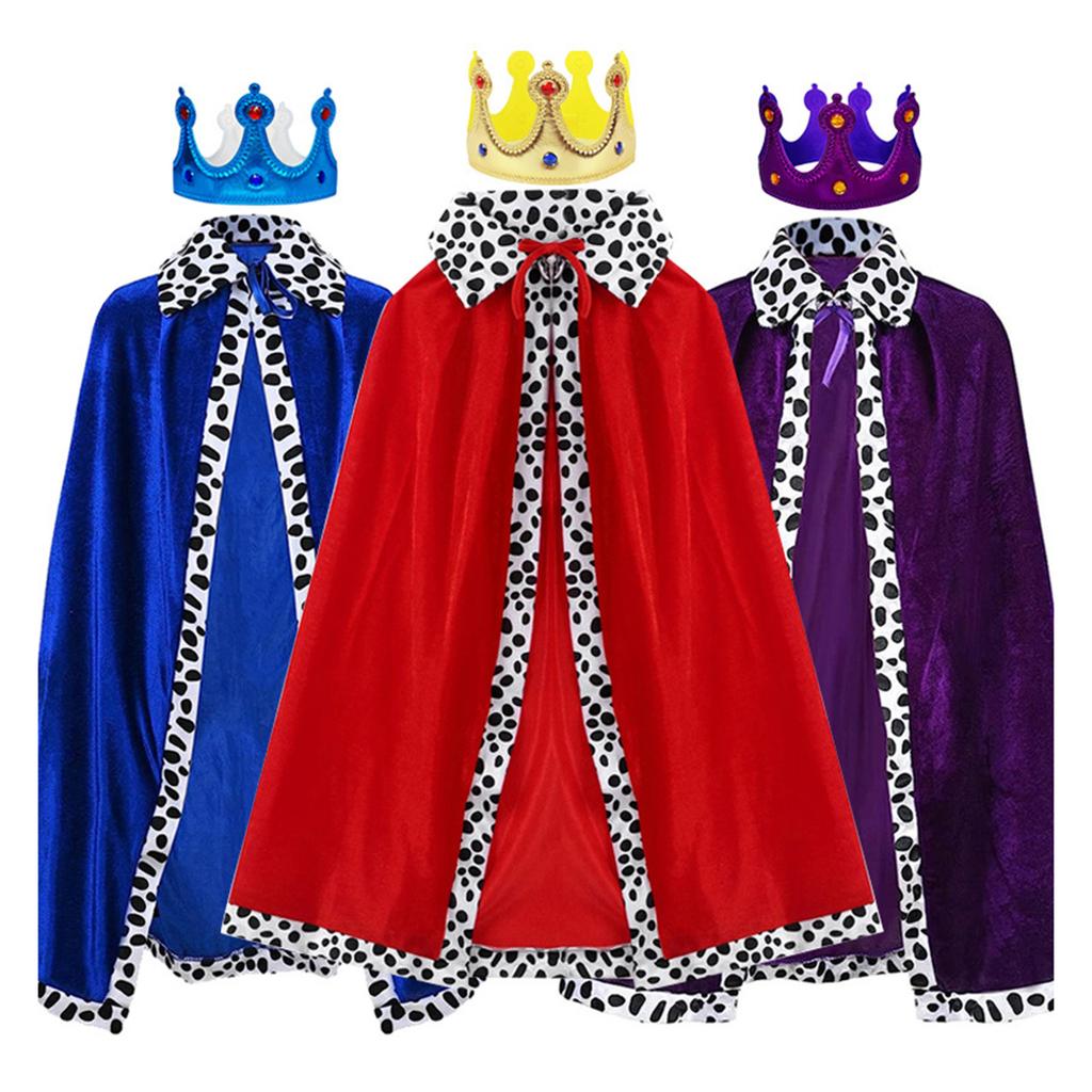 King Robe Costume Set King Cloak Crown Set King Capes Halloween Cosplay Costume for Kids Teen Adult Cosplay, Role Play