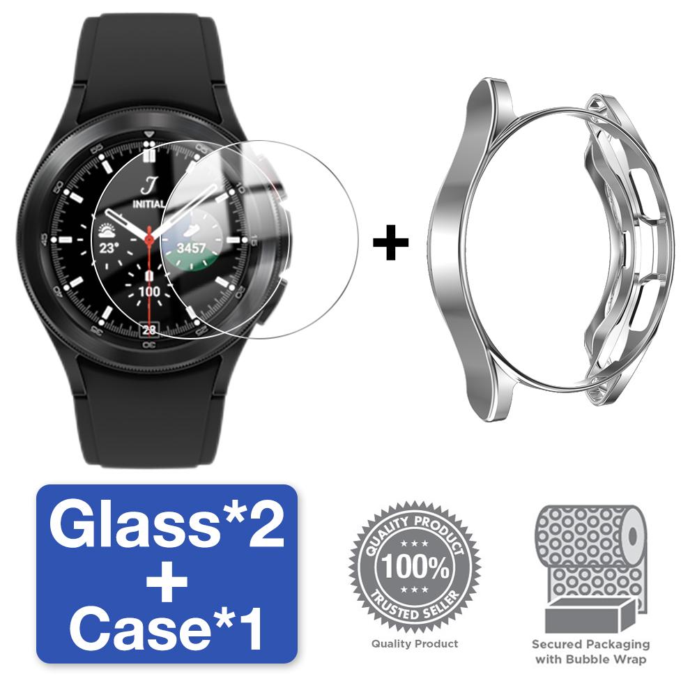 Чехол + Закаленное стекло для Samsung Galaxy Watch 4 Classic 42/46 мм Защитная пленка для экрана от царапин и бампер Защитный чехол-накладка