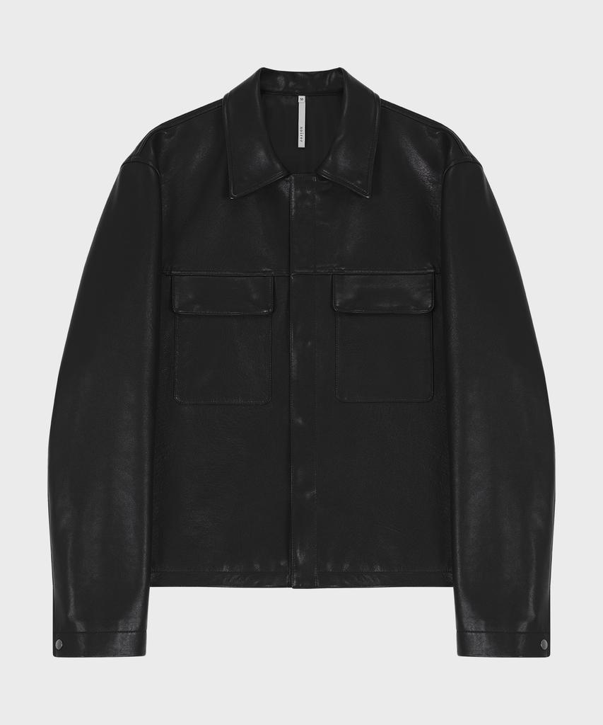 Noirer Lambs Leather Shirt Jacket (Black)