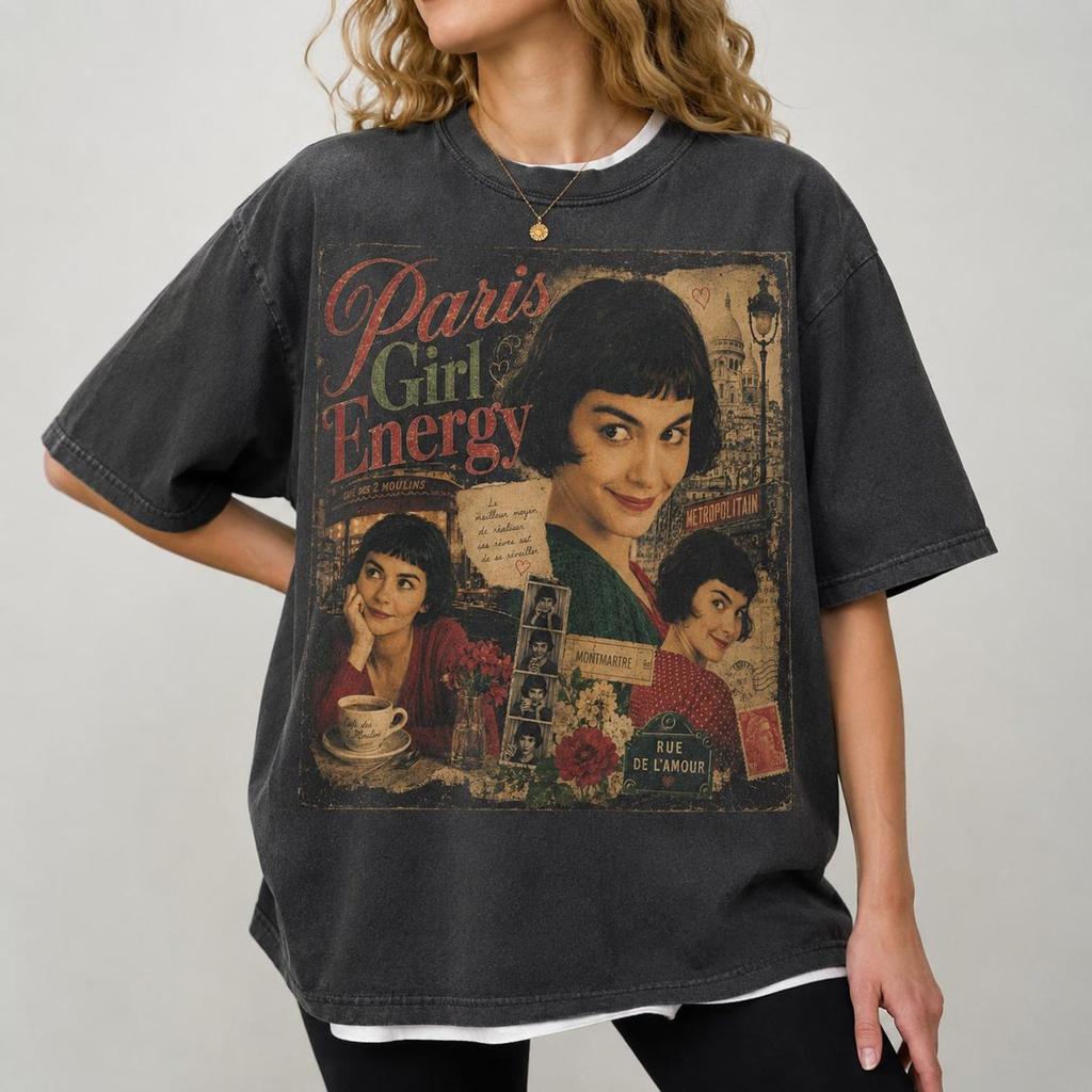 Paris Girl Energy Amelie Movie Poster T-Shirt, Retro French Cinema Graphic Tee