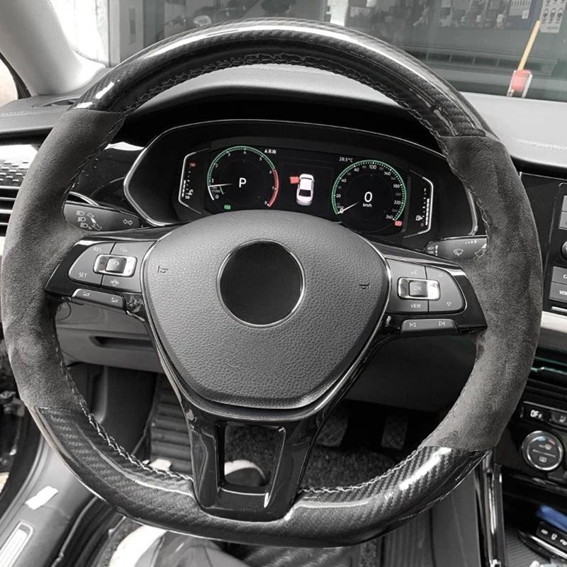 Hand-Stitched Soft Black Carbon Fiber Black Suede Car Steering Wheel Cover For Volkswagen Golf 7 Mk7 Passat B8