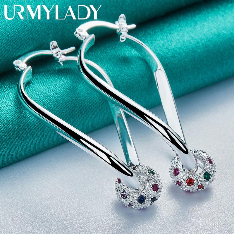 Серьги из стерлингового серебра 925 пробы с шариками и разноцветными цирконами для женщин, очаровательные модные украшения