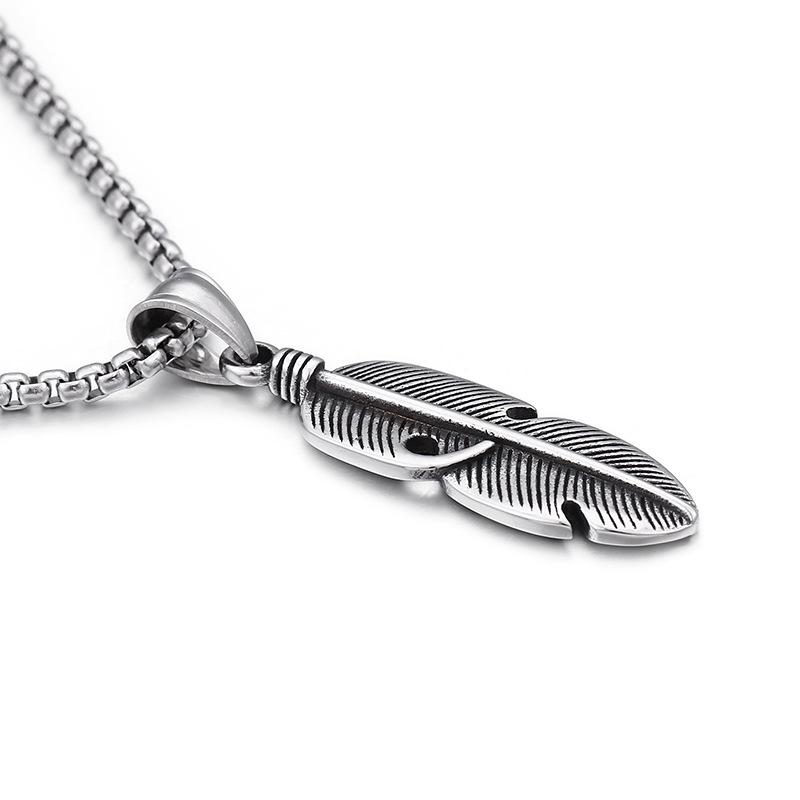 Hip-hop Hollow Retro Titanium Steel Necklace, Trendy Man Stainless Steel Pendant, Feather Necklace