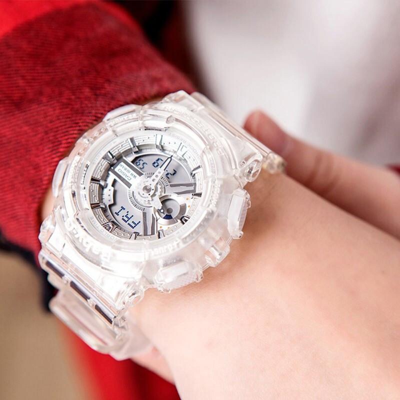 Casio G-Shock Summer Cool Прозрачная серия Ice Tough Часы с кварцевым механизмом Цвет мороженое розовый Унисекс Часы Черный GA-700SK-1A+BA-110CR-7A