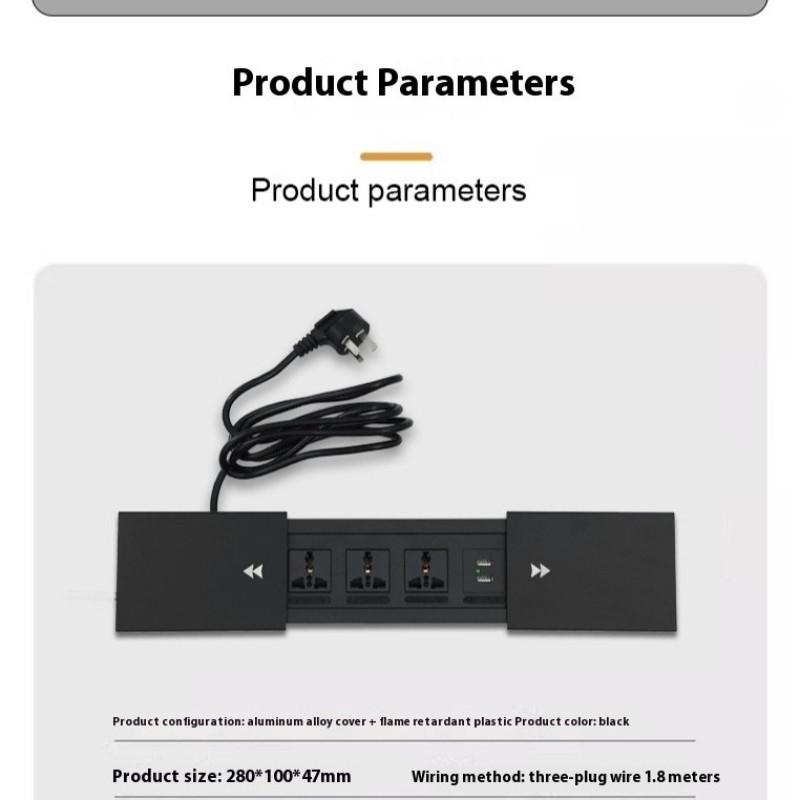 Slide Cover Retractable Power Strip Desktop Multi Plug Cabinet Hidden Recessed Desk Power Sockets Universal Embedded Socket