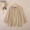 Women Casual V-Neck Solid Color Loose 3/4 Sleeve Blouse