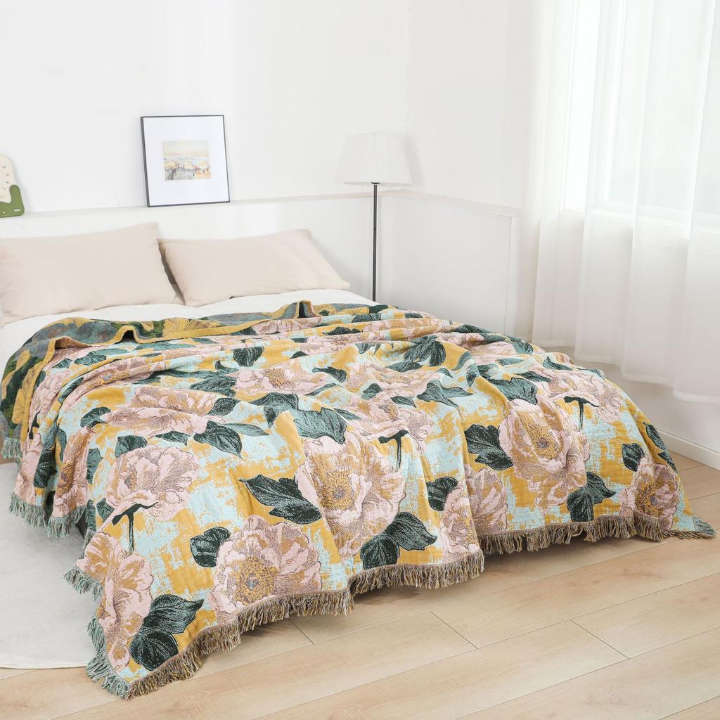 Soft Cotton Gauze Towel Blanket for Sofa Beds, Bedspread, Quilt, High Quality, New, 230*250 Cm, Delicate Floral