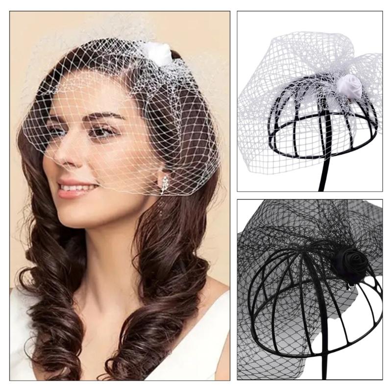 Средневековый Fascinator Шляпка-Заколка для Волос Роза&Вуаль Заколка для Волос Невесты Маленькая Шляпка Заколка для Волос Панк Заколка для Волос для Свадебной Вечеринки