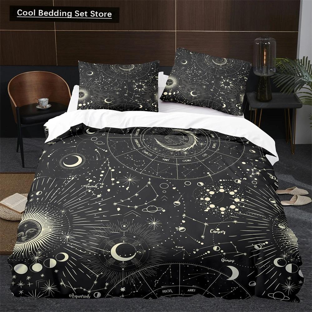 Sun Moon King Queen Duvet Cover Boho Magic Style Bedding Set for Teens Adults Golden Exotic Tribe 23pcs Polyester Quilt Cover