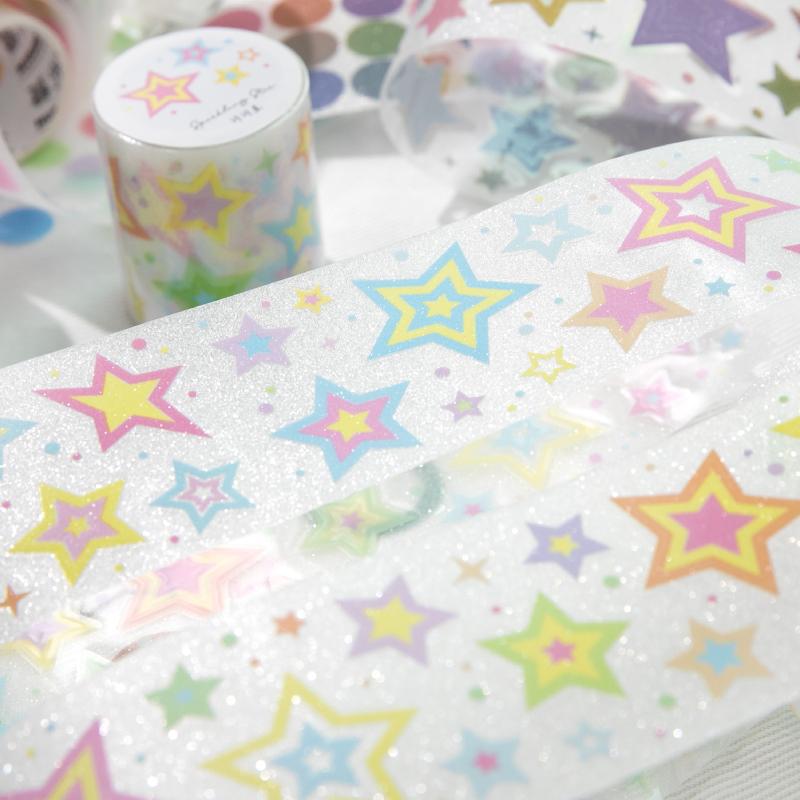 50mm * 2m Kawaii Sparkling Sand Circle Star Basic Decoration Die Cutting Sticker Tape DIY Diary Album Scrapbooking Material