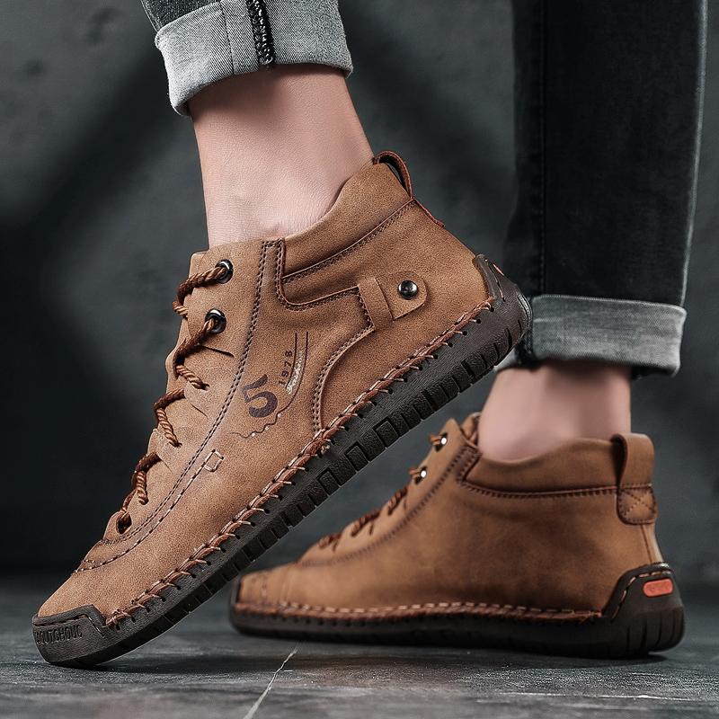 Men's Shoes Leather Unisex Walking Shoes Women Hand Stitching Outdoor Stitched Men Casual Boots