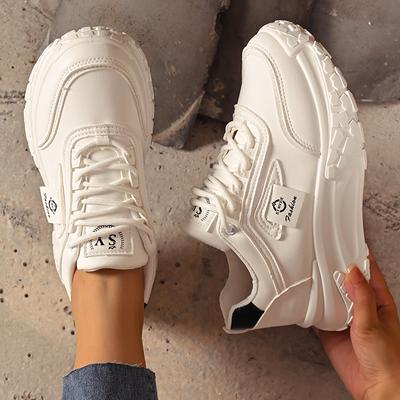 Кроссовки из искусственной кожи белого цвета на платформе, женские, с круглым носком, на шнуровке, повседневные спортивные туфли, женские, удобные, с толстой подошвой, вулканизированные туфли Mujer