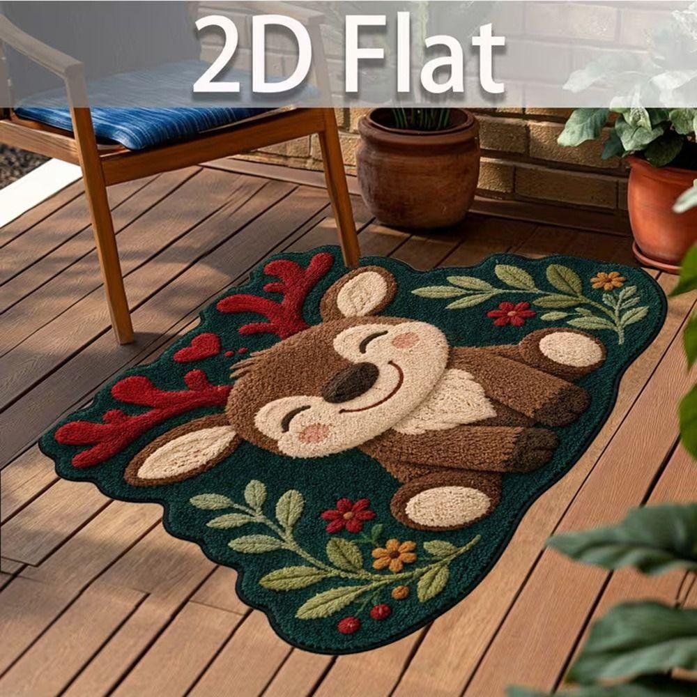 Anti-fouling Cat Area Rug Non-Slip Floor Mat Unique Cartoon Carpet Merry Christmas