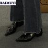 Женские ботильоны на среднем каблуке с острым носком, кожаные туфли, тренд зимы 2025 года, новые сексуальные массивные ботинки «Челси» для снега, модные туфли-лодочки Zapatos