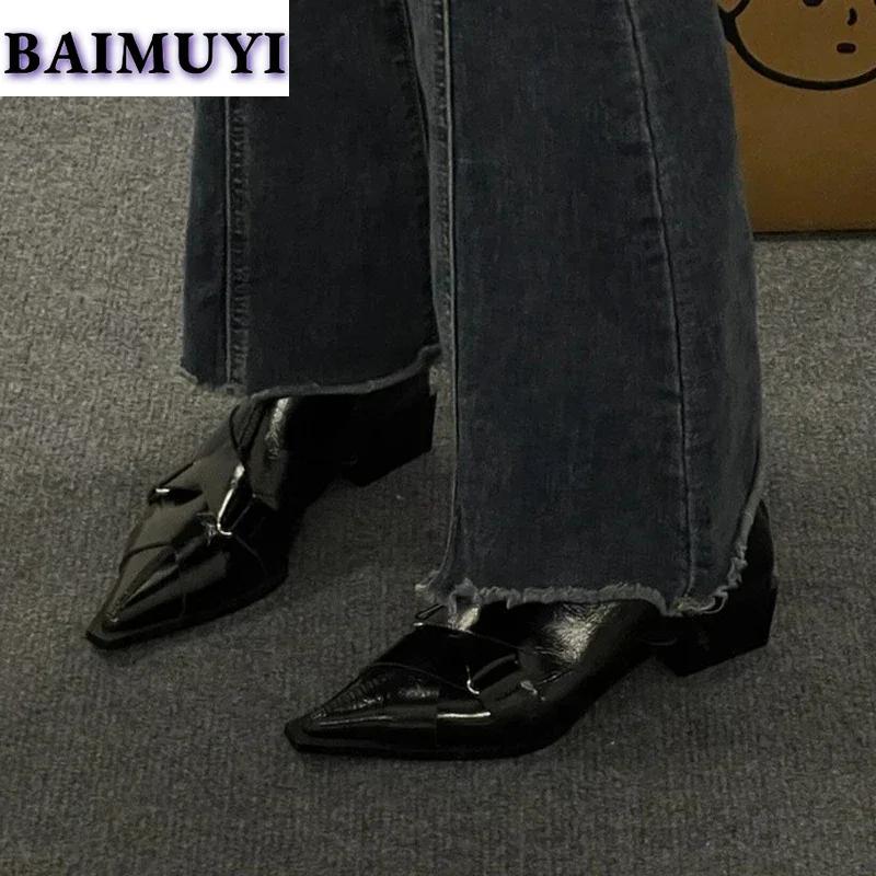 Женские ботильоны на среднем каблуке с острым носком, кожаные туфли, тренд зимы 2025 года, новые сексуальные массивные ботинки «Челси» для снега, модные туфли-лодочки Zapatos