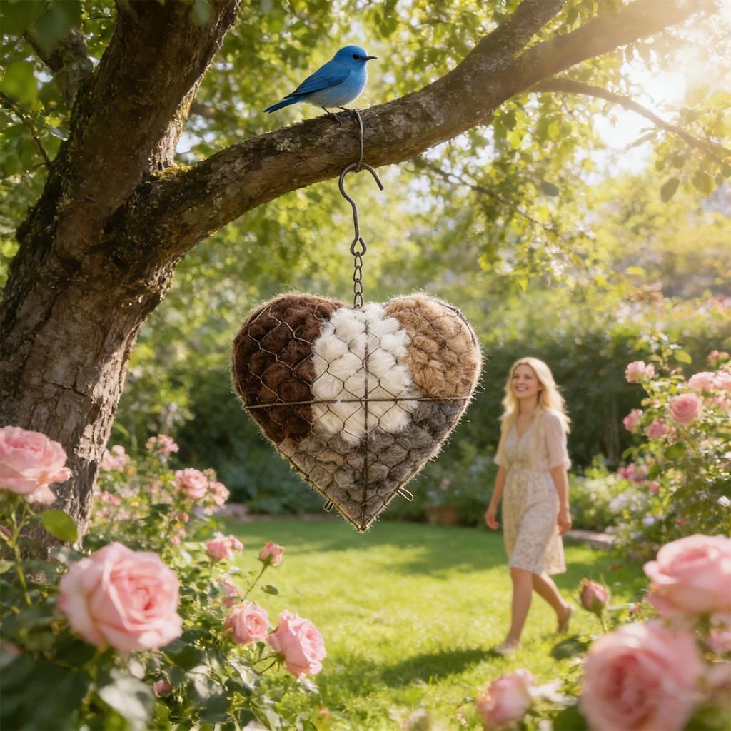 Handmade Fiber Bird Nesting Heart Bird Nesting Heart Outdoor Yard Art Welcoming Nest Outdoor Garden Decor Bird Keeping Supplies