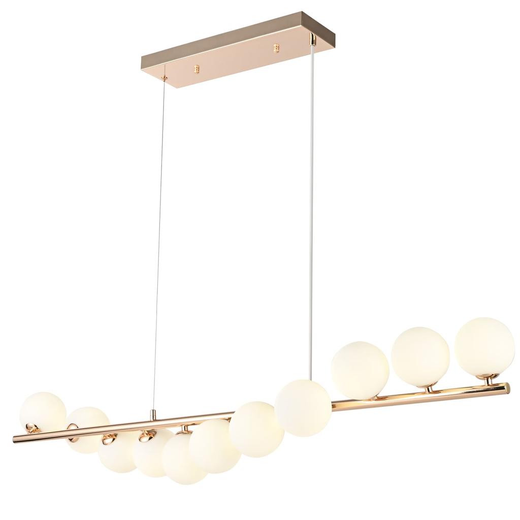 Oruga - 120cm hanging lamp above the table, for the dining room, gold, milky sphere