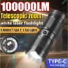 Сверхмощный светодиодный фонарик 100000 лм, перезаряжаемый Type-c фонарик, дальность 2000 м, тактический фонарь для рыбалки, охоты