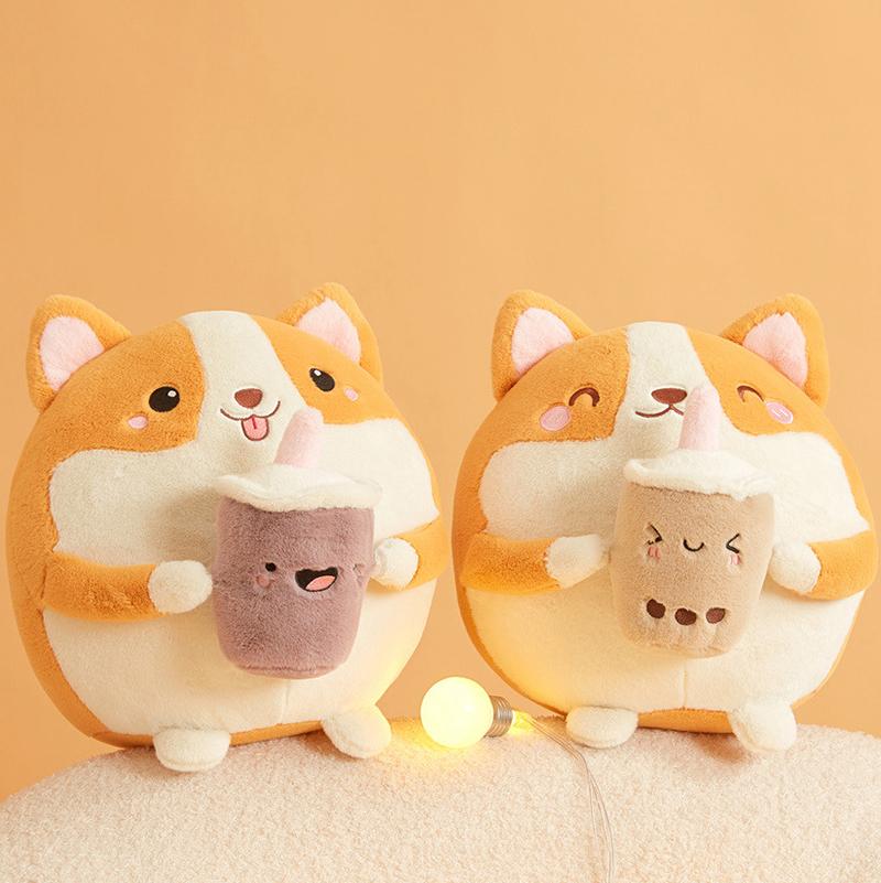 Милая Плюшевая Игрушка Животное Боба Набитый Корги Собака Медведь Кошка Акула Косплей Молочный Чай Боба Мягкая Кукла Детские Игрушки Подарок на День Рождения Рождество