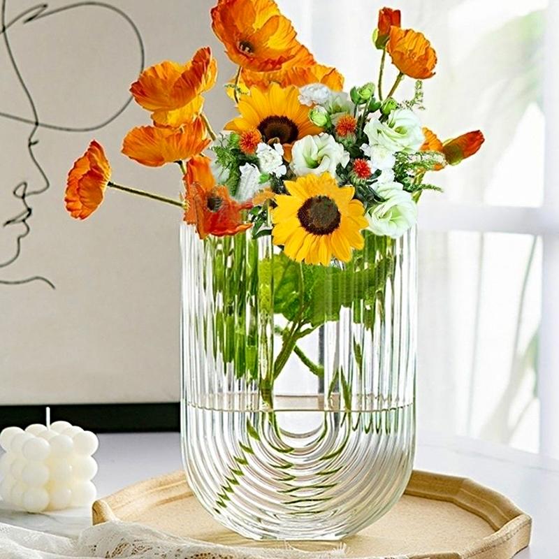 1PC Transparent Vase Decorative Ornament Flower Bucket Household Flower Pot Hydroponic Ware Imitation Glass 5 Styles