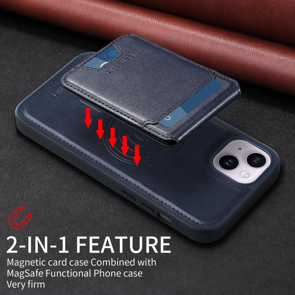 For iPhone 14 Plus Magnetic Case BETOPNICE RFID Blocking Leather Phone Back Cover with Detachable Card Bag