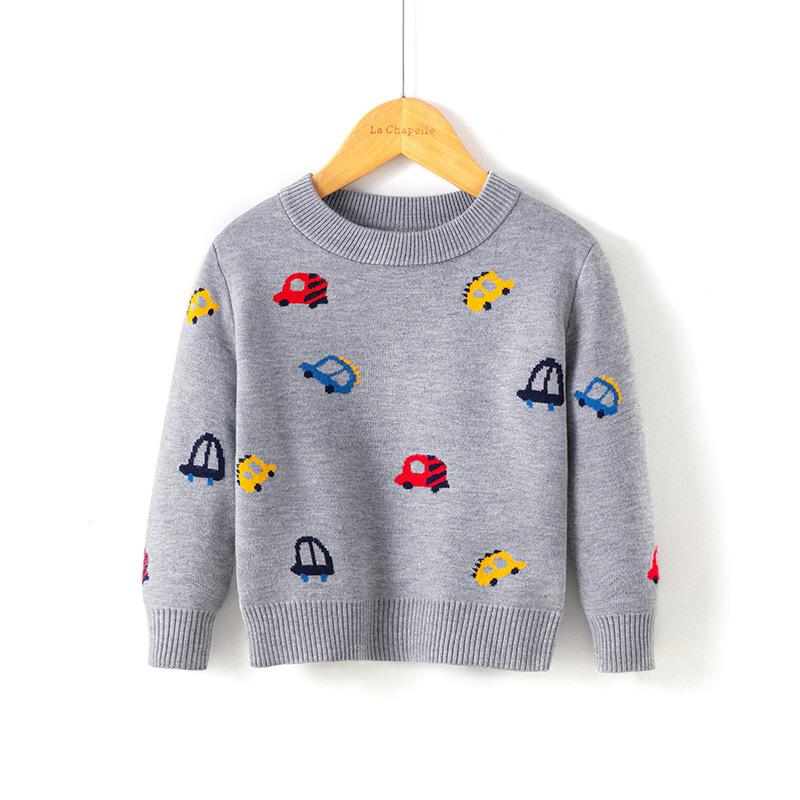 European and American children's clothing autumn and winter children's sweater boys' foreign cartoon trolley crew neck bottom pullover knitted sweater