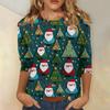 Женская модная повседневная футболка с рукавом три четверти и рождественским принтом, с круглым вырезом