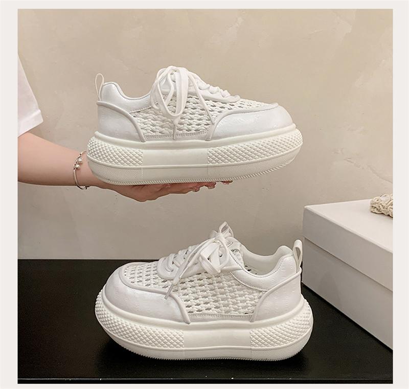 CO2026 Summer Mesh Lace-Up Sponge Cake Thick-Soled White Shoes for Women