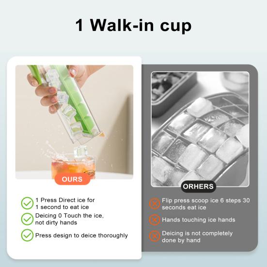 Ice Mold with Removable Lid Easy Release Effortless Ice Cube Pressing Tray One-Handed Operation Square Ice Maker for Kitchen Organization