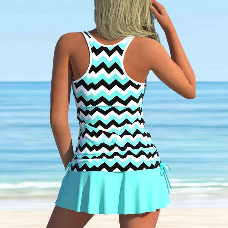 Women's Shoulder Strap Swimsuit White Chrysanthemum Print Bikini Tankini Swimsuit