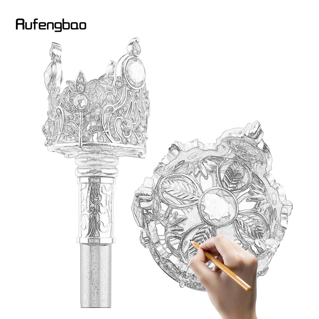 Silver Crown Artificial Red Diamond Walking Cane Fashion Decorative Walking Stick Gentleman Elegant Cosplay Cane Crosier 91cm