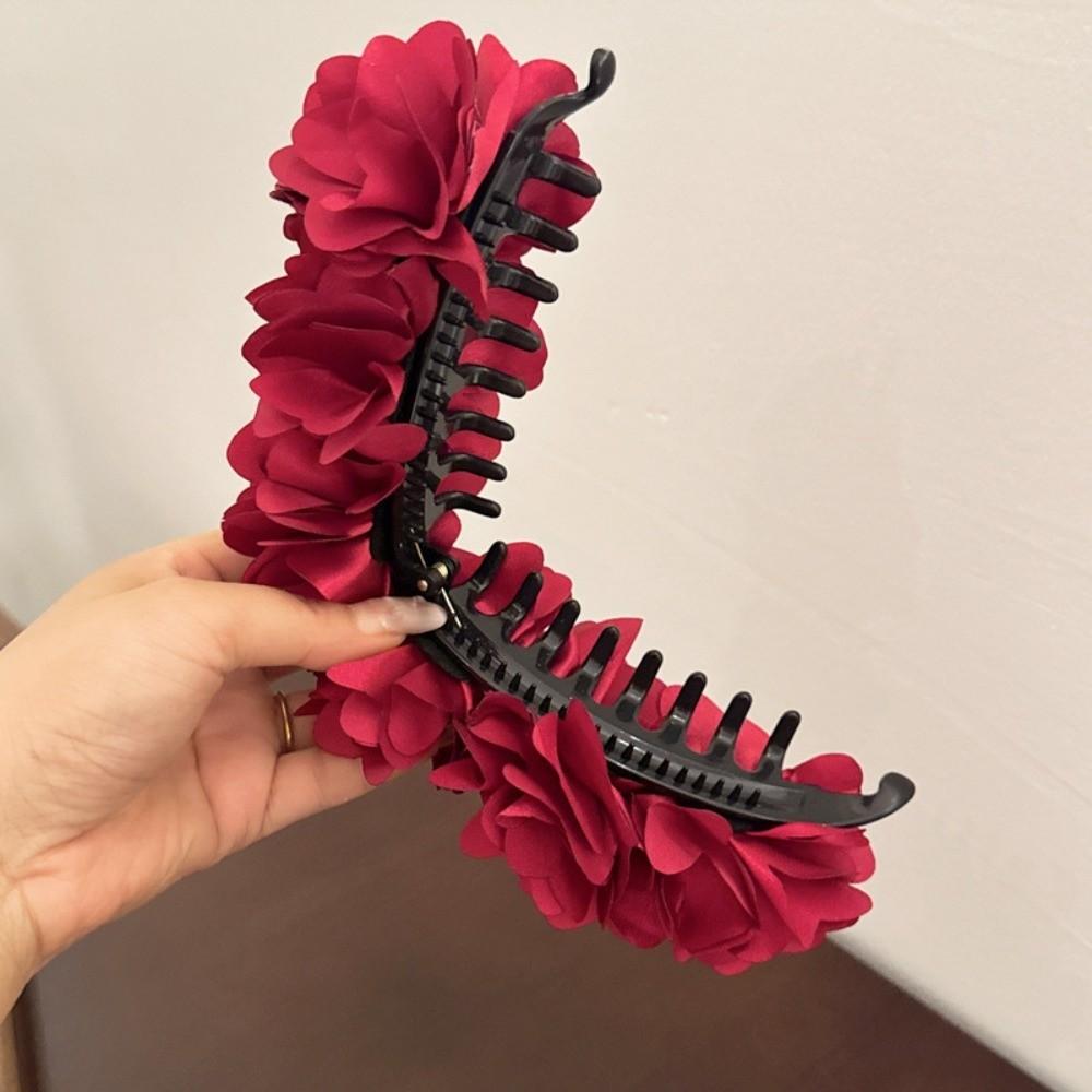 Large Floral Hair Clip Cloth Vertical Clip Cute Banana Clip Women