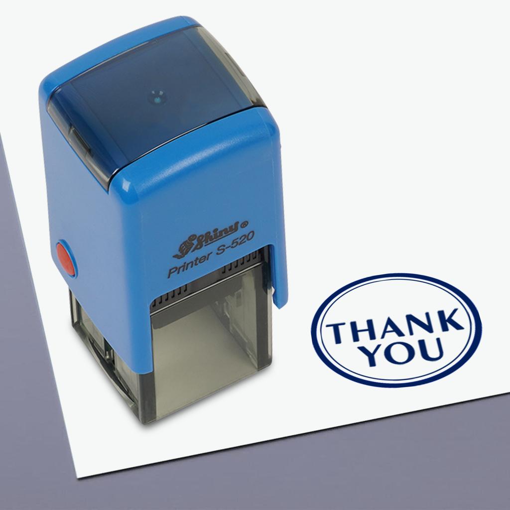 THANK YOU Round Self Inking Thank you Stamp 20mm Mini Shiny Mounted Rubber