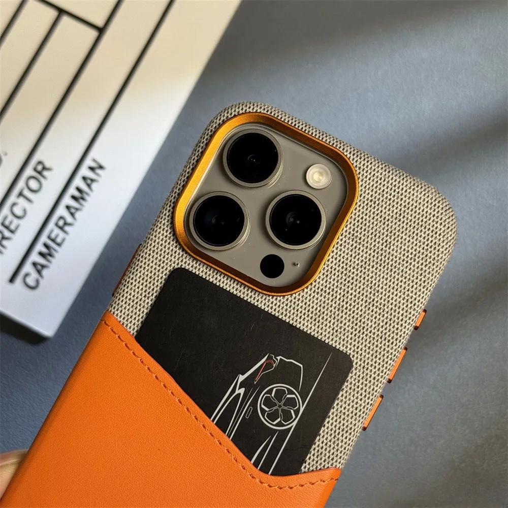Magnetic Fabric Cloth Leather Phone Case For iPhone 15 Pro Max 14 Pro 16Plus 17 13 12 Contrast Color Card Insertion Hard Cover