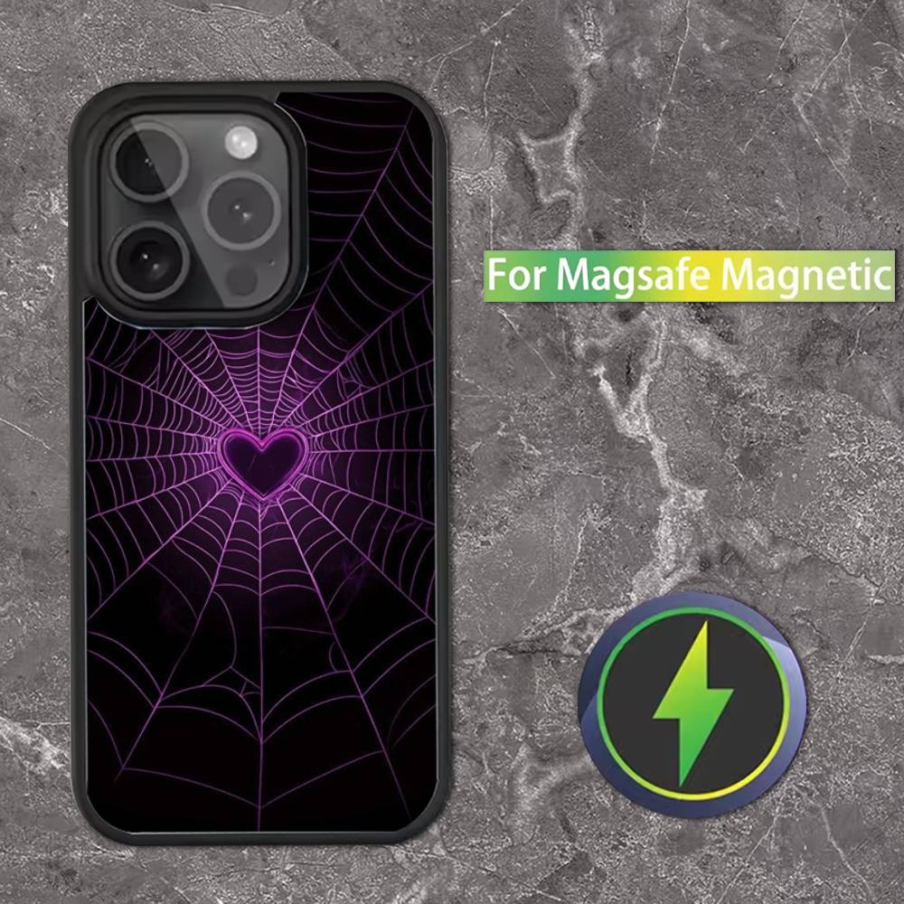 Крутой чехол для телефона с рисунком S-Паутина H-Сердце для iPhone 17,16,15,14,13,12,11,Pro,Max,Plus,Mini,SE Магнитная беспроводная зарядка Magsafe