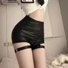 Women Hot Pants High Waist Cutout Slim Hip Wrap PU Leather Shorts