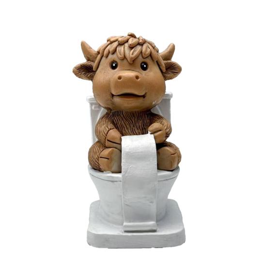 Статуэтка из смолы «Хайлендский скот», держащая рулон туалетной бумаги, для ванной, украшение для дома, офиса, десктопа
