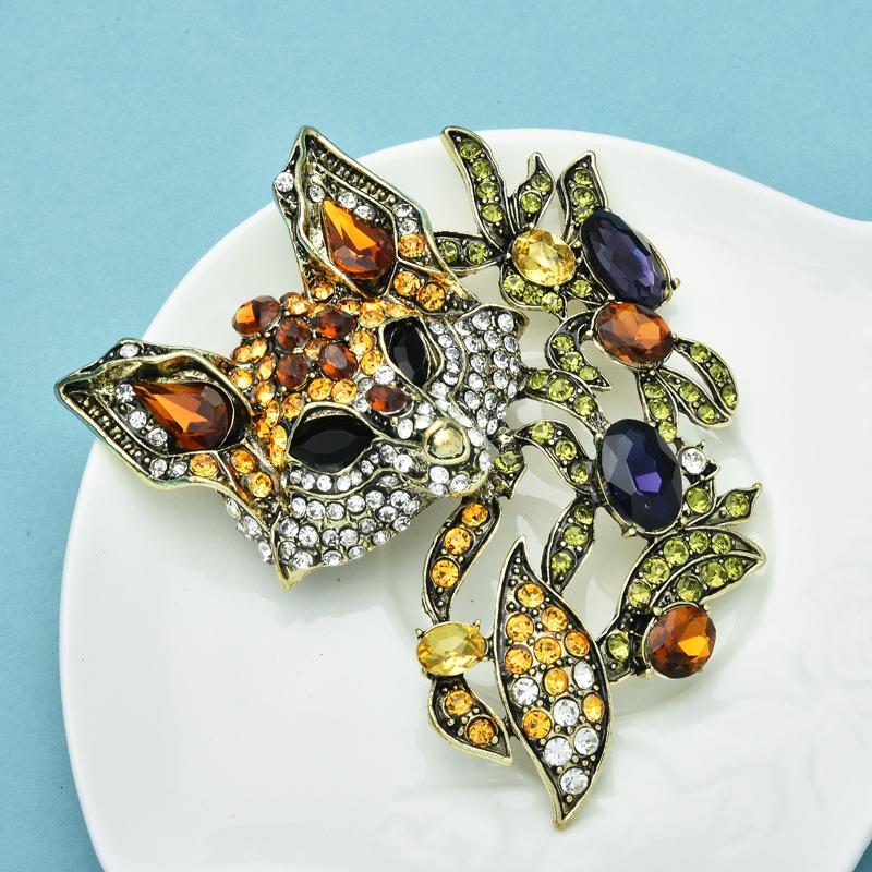 Crystal Fox Brooch for Women Unisex Vintage Animal Party Corsages Pins Gifts